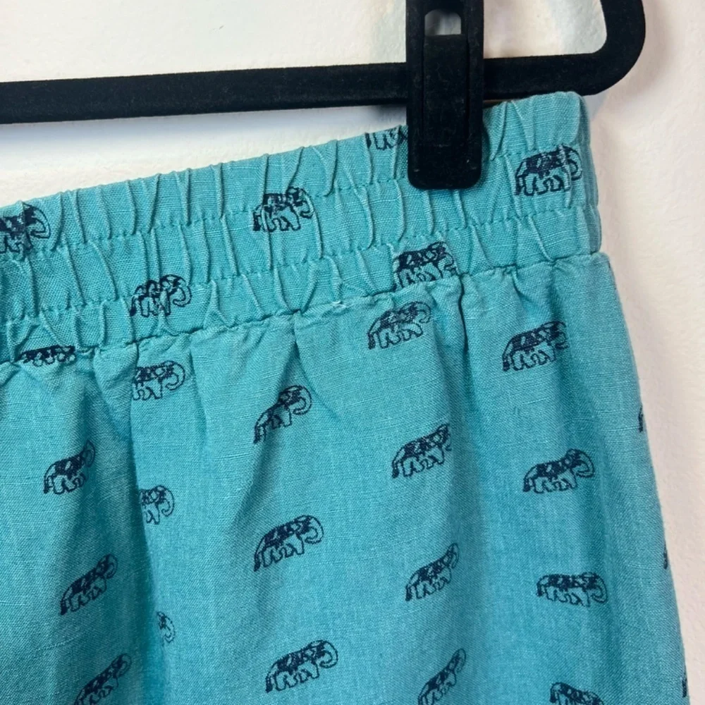 Loft Outlet Linen Blend Mini Skirt Teal Elephant Print Pockets Womens Size Large